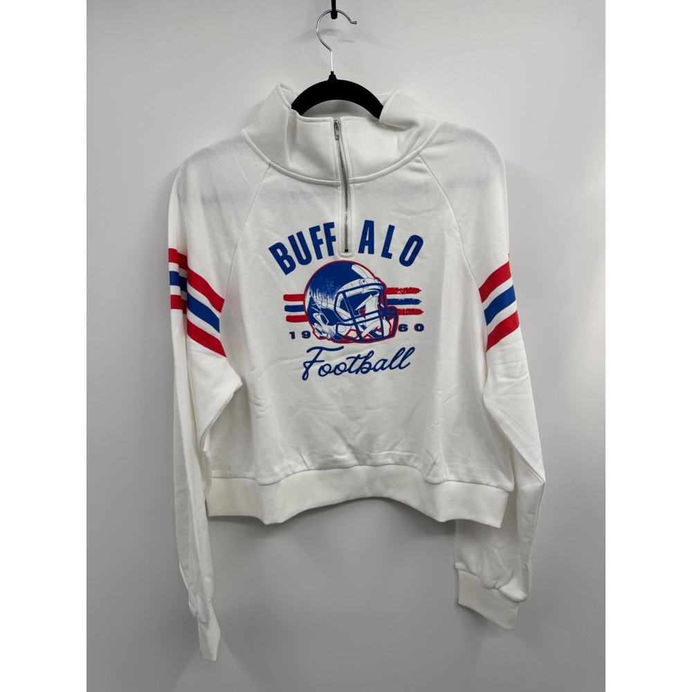 Buffalo Bills Football Sweatshirt Womens Large‎ White Graphic Raglan Sleeve NWOT
